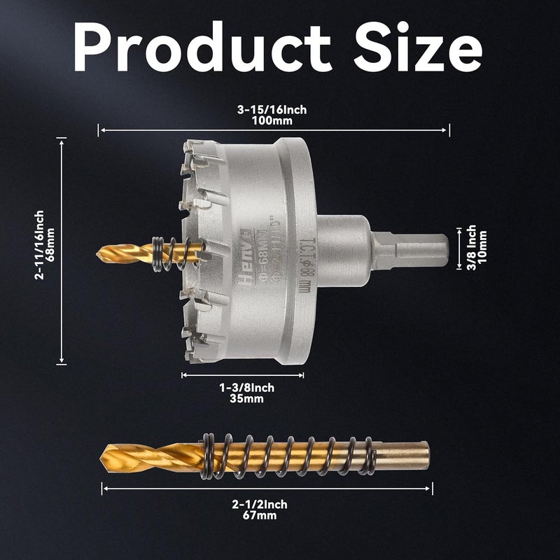 Henvo Hole Saw 2-11/16" (68mm) Heavy Duty Carbide with 2 Pilot Drill Bits - Metal Hole Cutter Cuts Stainless Steel, Iron, Copper, Brass, Plastic - Image 2